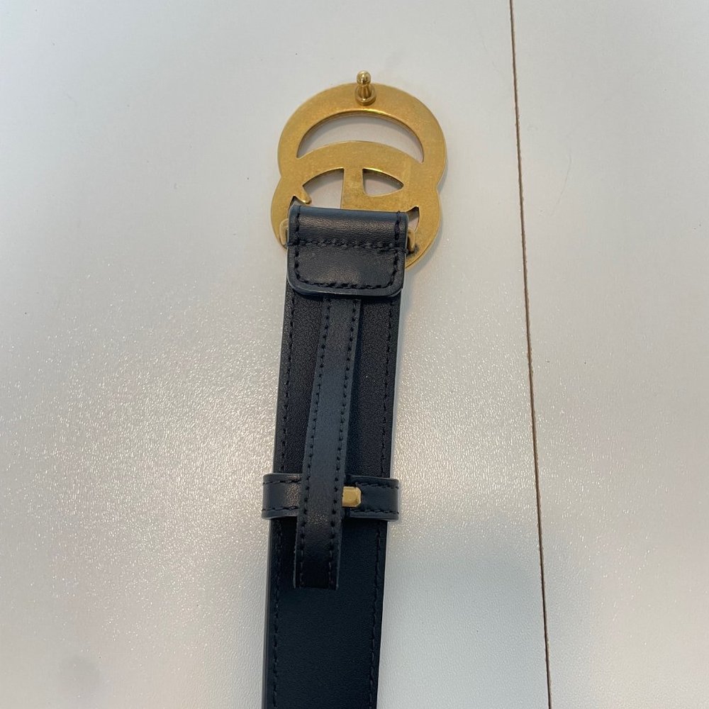 NWT Black Leather Logo Gucci Belt 1" Wide Size 80 - Picture 3 of 8